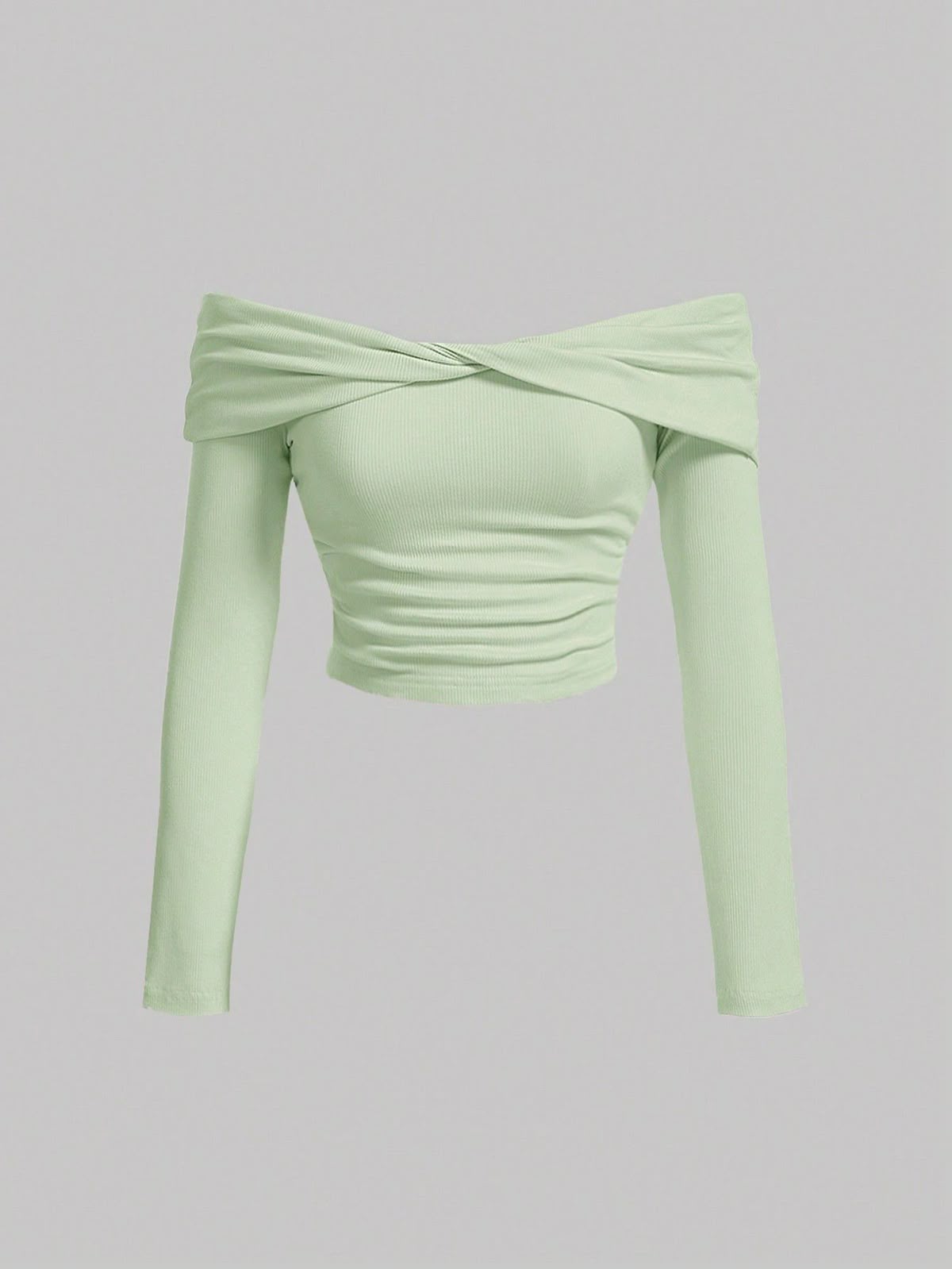 Solid Color Front Cross V-Neck Off Shoulder Blouse