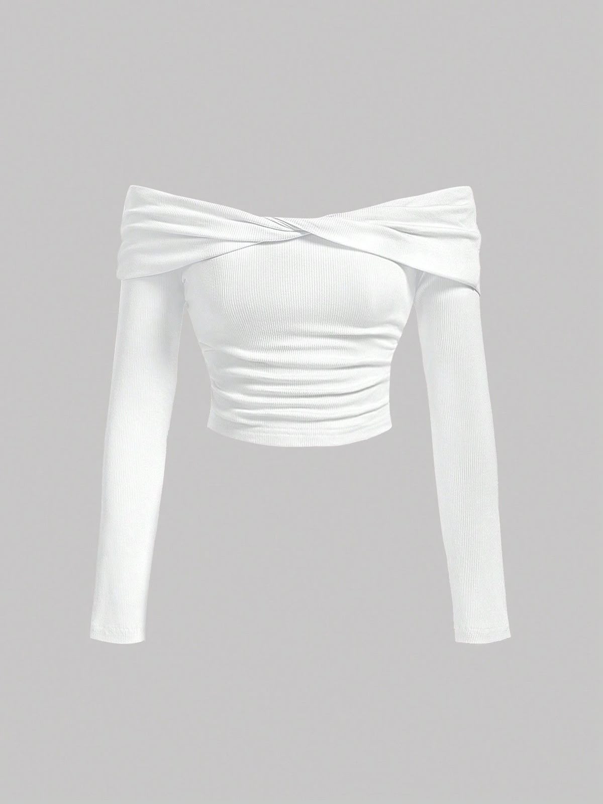 Solid Color Front Cross V-Neck Off Shoulder Blouse