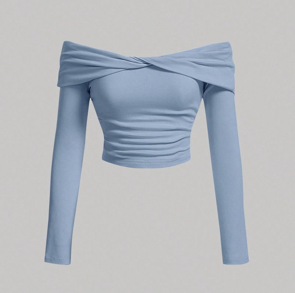 Solid Color Front Cross V-Neck Off Shoulder Blouse