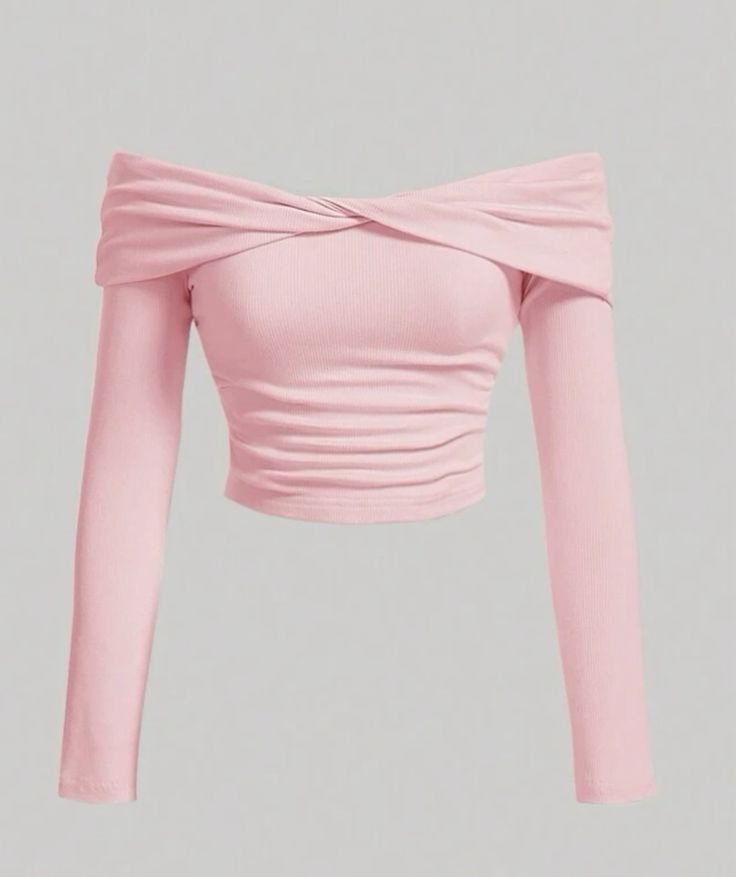 Solid Color Front Cross V-Neck Off Shoulder Blouse