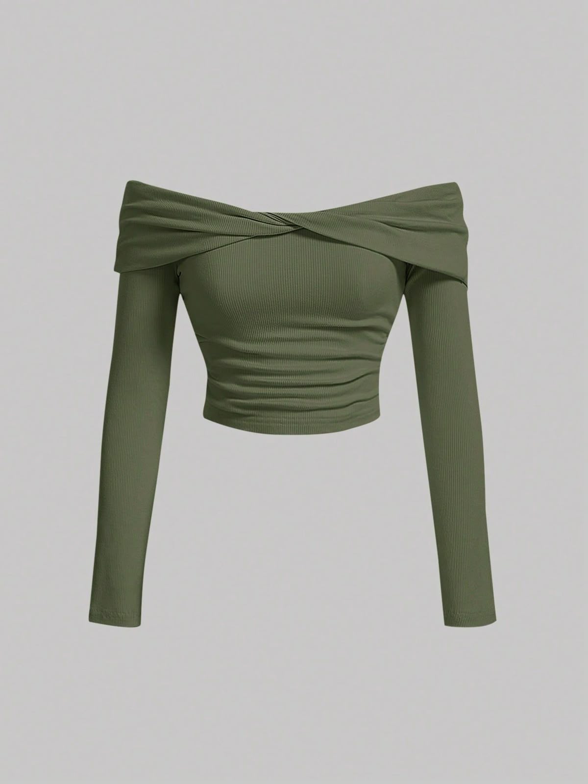 Solid Color Front Cross V-Neck Off Shoulder Blouse